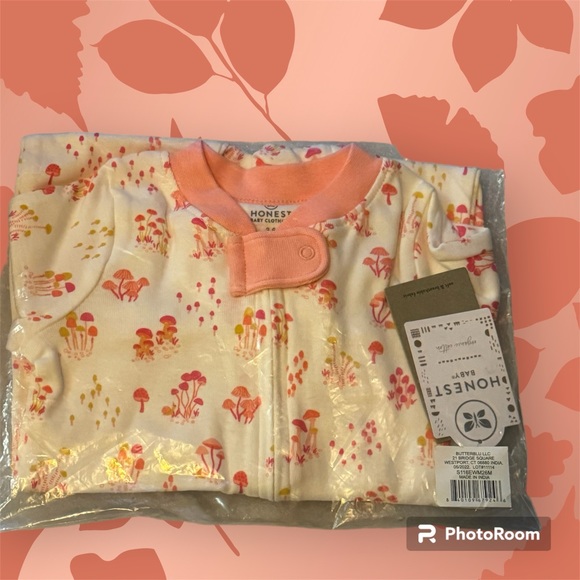 Honest Baby Sleeper Pink Mushrooms Organic Cotton 3-6 months New with tags - Picture 7 of 8